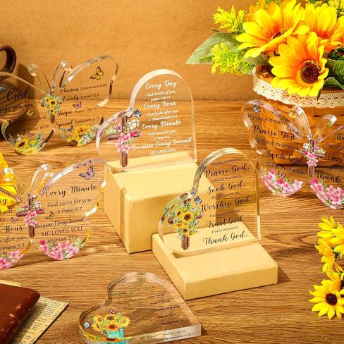Pinkunn 6 Pcs Acrylic Christian Gifts for Women Heart Inspirational Religious Gifts with Bible Verse and Prayers Butterfly Scripture Faith Keepsake Paperweight Bulk for Church Christmas in Saudi Arabia