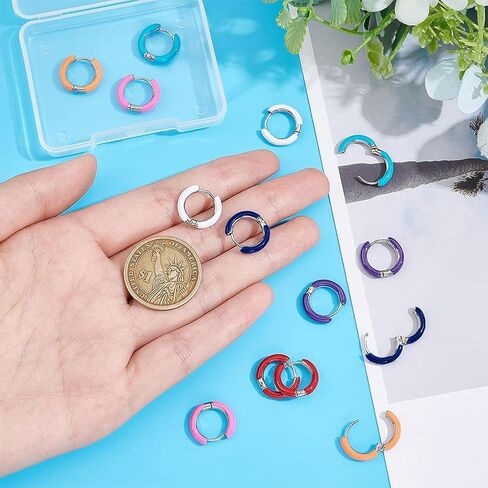 DICOSMETIC 7 Pairs 7 Colors Enamel Hoop Earrings Colorful Cute Huggie Hoop Earring 15mm Stainless Steel Earrings Set Small Circle Hoop Earrings Cute Statement Earrings for Women Jewelry in Saudi Arabia