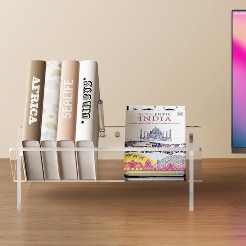 Acrylic Desktop Bookshelf,Small Book Rack for Kids Tabletop Book Holder Cookbook Storage Rack,Transparent Tabletop Book Shelf for Small Spaces Office Home in Saudi Arabia