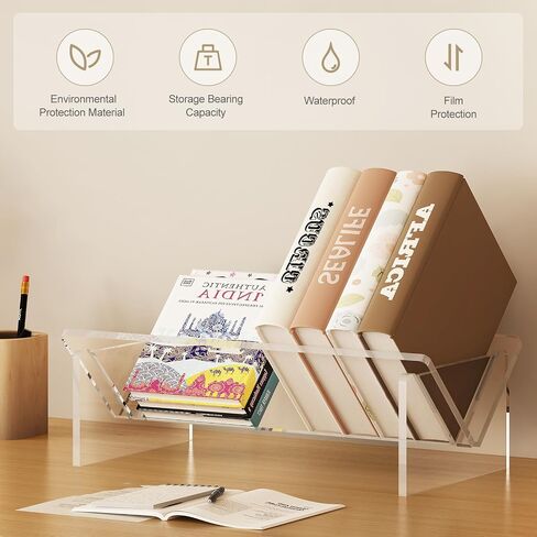 Acrylic Desktop Bookshelf,Small Book Rack for Kids Tabletop Book Holder Cookbook Storage Rack,Transparent Tabletop Book Shelf for Small Spaces Office Home in Saudi Arabia