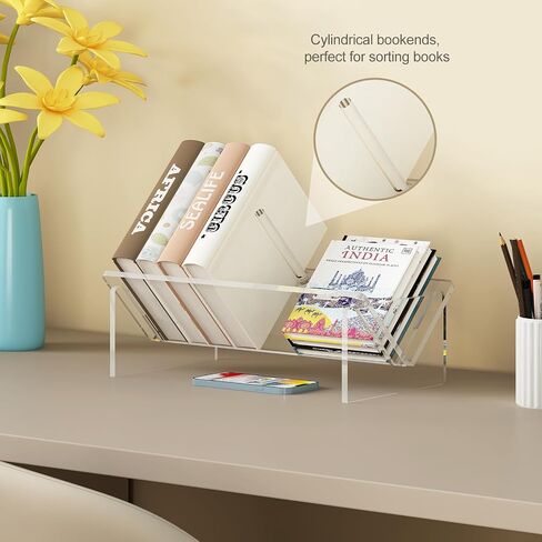 Acrylic Desktop Bookshelf,Small Book Rack for Kids Tabletop Book Holder Cookbook Storage Rack,Transparent Tabletop Book Shelf for Small Spaces Office Home in Saudi Arabia