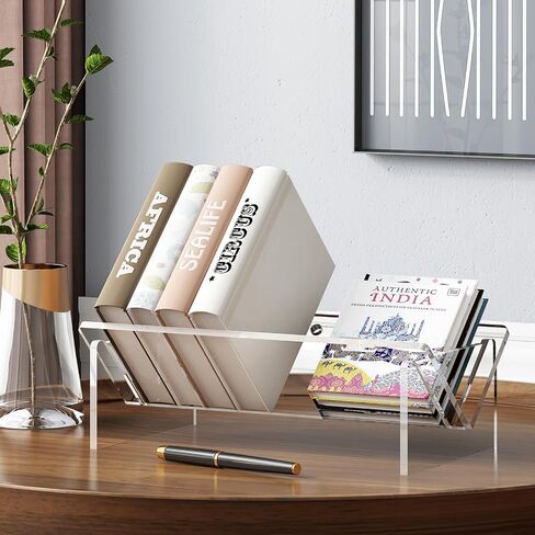 Acrylic Desktop Bookshelf,Small Book Rack for Kids Tabletop Book Holder Cookbook Storage Rack,Transparent Tabletop Book Shelf for Small Spaces Office Home in Saudi Arabia