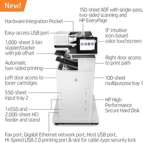 HP LaserJet Enterprise Flow MFP M635Z Monochrome All-in-One مع Ethernet المدمج ، طباعة ثنائية الجوانب ، وحدة تغذية إدخال عالية السعة ، وقصة ذات عجلات و 3 أطباق Stapler/Stacker (7PS99A) in Saudi Arabia