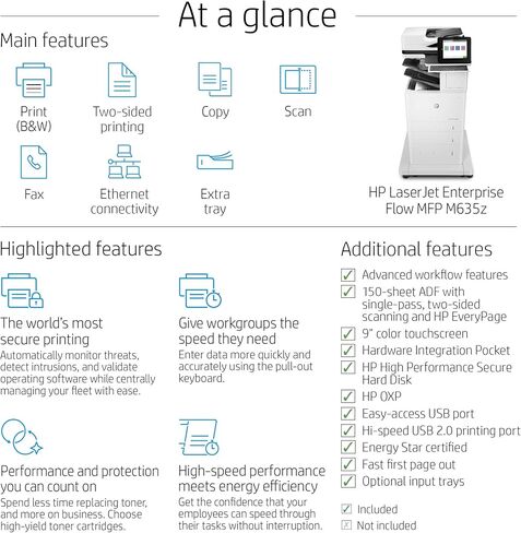 HP LaserJet Enterprise Flow MFP M635Z Monochrome All-in-One مع Ethernet المدمج ، طباعة ثنائية الجوانب ، وحدة تغذية إدخال عالية السعة ، وقصة ذات عجلات و 3 أطباق Stapler/Stacker (7PS99A) in Saudi Arabia