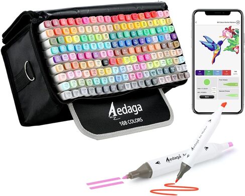 168 Colors Alcohol Markers with Free App, Dual Tip Art Markers with Kickstand Case for Artists Adults and Kids. Alcohol Based Marker for Coloring Painting Sketching and Drawing, Great Gift in Saudi Arabia