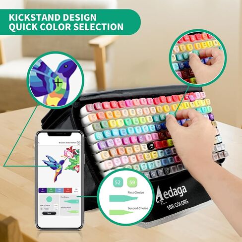 168 Colors Alcohol Markers with Free App, Dual Tip Art Markers with Kickstand Case for Artists Adults and Kids. Alcohol Based Marker for Coloring Painting Sketching and Drawing, Great Gift in Saudi Arabia