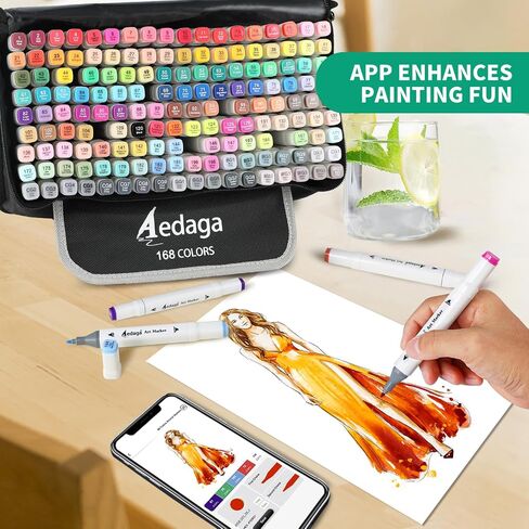 168 Colors Alcohol Markers with Free App, Dual Tip Art Markers with Kickstand Case for Artists Adults and Kids. Alcohol Based Marker for Coloring Painting Sketching and Drawing, Great Gift in Saudi Arabia