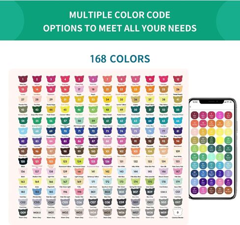 168 Colors Alcohol Markers with Free App, Dual Tip Art Markers with Kickstand Case for Artists Adults and Kids. Alcohol Based Marker for Coloring Painting Sketching and Drawing, Great Gift in Saudi Arabia