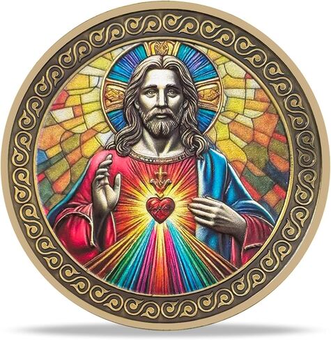 Sacred Heart of Jesus Religious Coin - Inspirational Christ Medallions with Biblical Verse - Ideal Religious and Spiritual Gifts for Men & Women Celebrating Faith and The Light of The World in Kuwait