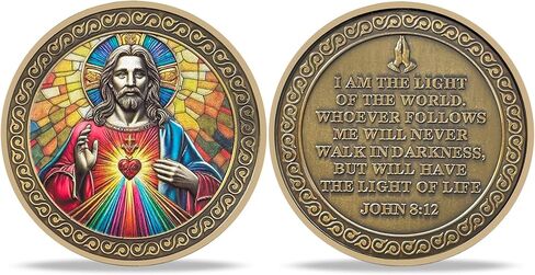 Sacred Heart of Jesus Religious Coin - Inspirational Christ Medallions with Biblical Verse - Ideal Religious and Spiritual Gifts for Men & Women Celebrating Faith and The Light of The World in Kuwait