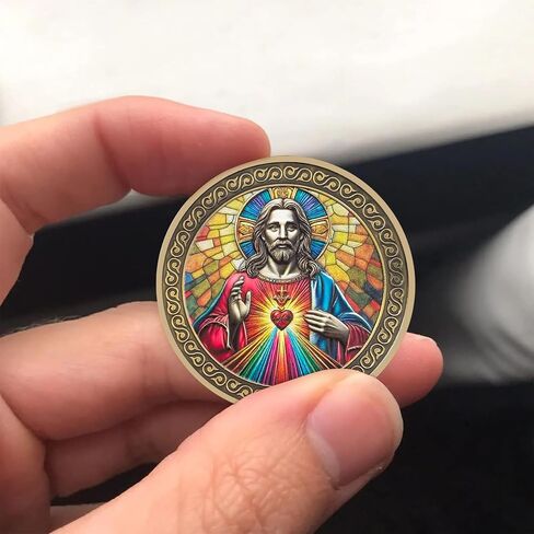 Sacred Heart of Jesus Religious Coin - Inspirational Christ Medallions with Biblical Verse - Ideal Religious and Spiritual Gifts for Men & Women Celebrating Faith and The Light of The World in Kuwait