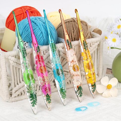 مجموعة خطاف Coopay Crochet ، 5 أجزاء من الكروشيه مع العلبة (4 مم ، 4.5 مم ، 5 مم ، 5.5 مم ، 6 مم) ، قبضة الراتنجات الأزهار - جميلة ومريحة ، رائعة للبطانيات الكروشيه ، الدمى ، الشالات ، القبعات ، الأوشحة (G -J) in Kuwait