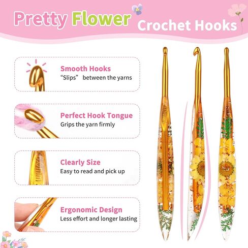 مجموعة خطاف Coopay Crochet ، 5 أجزاء من الكروشيه مع العلبة (4 مم ، 4.5 مم ، 5 مم ، 5.5 مم ، 6 مم) ، قبضة الراتنجات الأزهار - جميلة ومريحة ، رائعة للبطانيات الكروشيه ، الدمى ، الشالات ، القبعات ، الأوشحة (G -J) in Kuwait