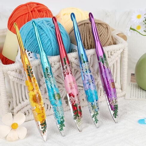 مجموعة خطاف Coopay Crochet ، 5 أجزاء من الكروشيه مع العلبة (4 مم ، 4.5 مم ، 5 مم ، 5.5 مم ، 6 مم) ، قبضة الراتنجات الأزهار - جميلة ومريحة ، رائعة للبطانيات الكروشيه ، الدمى ، الشالات ، القبعات ، الأوشحة (G -J) in Kuwait