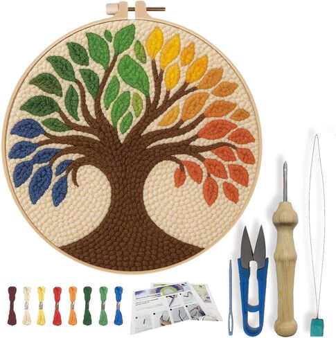 FreeBloss Tree of Life Punch Needle Kit للمبتدئين تطريز إبرة كاتب كروتير مجموعة مع تعليمات تطريز طوق للبالغين ديكور هدايا ، 7.9 " in Kuwait