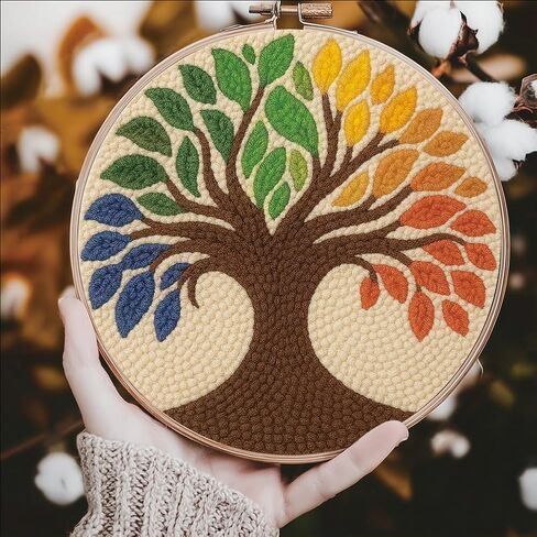 FreeBloss Tree of Life Punch Needle Kit للمبتدئين تطريز إبرة كاتب كروتير مجموعة مع تعليمات تطريز طوق للبالغين ديكور هدايا ، 7.9 " in Kuwait