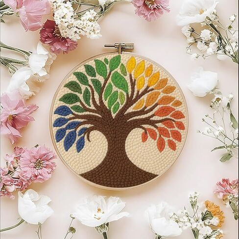 FreeBloss Tree of Life Punch Needle Kit للمبتدئين تطريز إبرة كاتب كروتير مجموعة مع تعليمات تطريز طوق للبالغين ديكور هدايا ، 7.9 " in Kuwait