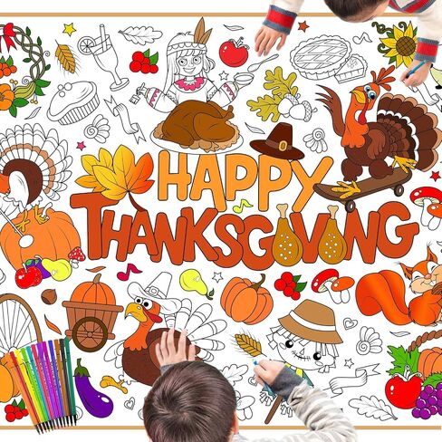 Howaf Hello Fall Jumbo Coloring Poster مع 24 (12 لونًا) أقلام تلوين ، لافتة تلوين عملاقة خريف ، لافتة تغطية لتلوين قروق القرع لعيد الميلاد لحفلات عيد الشكر in Saudi Arabia