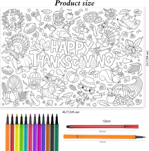 Howaf Hello Fall Jumbo Coloring Poster مع 24 (12 لونًا) أقلام تلوين ، لافتة تلوين عملاقة خريف ، لافتة تغطية لتلوين قروق القرع لعيد الميلاد لحفلات عيد الشكر in Saudi Arabia