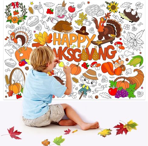 Howaf Hello Fall Jumbo Coloring Poster مع 24 (12 لونًا) أقلام تلوين ، لافتة تلوين عملاقة خريف ، لافتة تغطية لتلوين قروق القرع لعيد الميلاد لحفلات عيد الشكر in Saudi Arabia