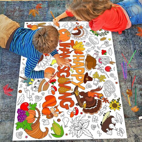 Howaf Hello Fall Jumbo Coloring Poster مع 24 (12 لونًا) أقلام تلوين ، لافتة تلوين عملاقة خريف ، لافتة تغطية لتلوين قروق القرع لعيد الميلاد لحفلات عيد الشكر in Saudi Arabia