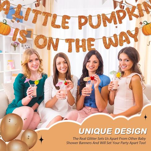 Fulmoon Pre Strung a Little Pumpkin Is on the Way Glitter Banner Pumpkin Baby Shower Banner Fall Theme Gender Reveal Baby Shower Birthday Party Decorations Supplies(Pink) in Saudi Arabia