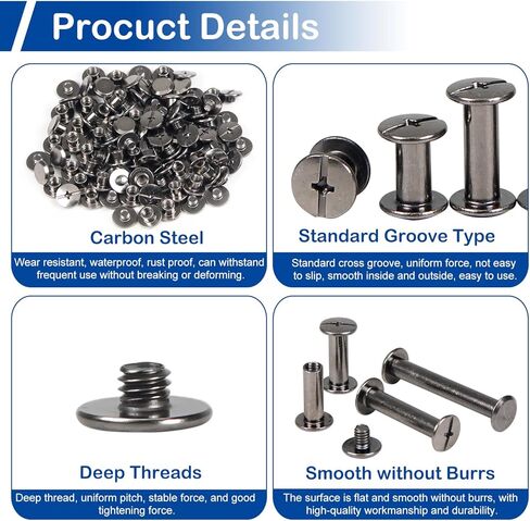 برغي ربط MroMax M4، M4 × 10 مم من الفولاذ الكربوني المطلي بالنيكل برأس متقاطع برغي شيكاغو مجموعة براغي ملزمة لتزيين الجلد بنفسك ودفتر القصاصات وألبومات الصور تجليد الكتب 25 قطعة in Kuwait