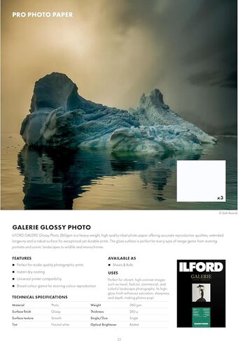 ILFORD Galerie 8.5x11" (25 Sheets) Glossy Photo with high-Gloss Smooth Surface, Instant Dry Archival Photo Inkjet Paper 10mil / 260gsm for Dye and Pigment Ink Printers, Made in Germany in Saudi Arabia