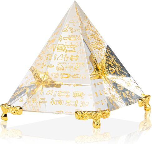 Crystal Pyramid Paperweight Healing Obsidian Positive Energy Mini Figurine，with Gold Base Office Living Room Desktop Decoration in Saudi Arabia
