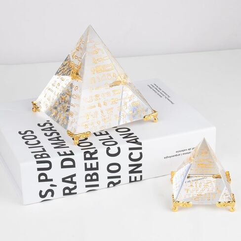 Crystal Pyramid Paperweight Healing Obsidian Positive Energy Mini Figurine，with Gold Base Office Living Room Desktop Decoration in Saudi Arabia