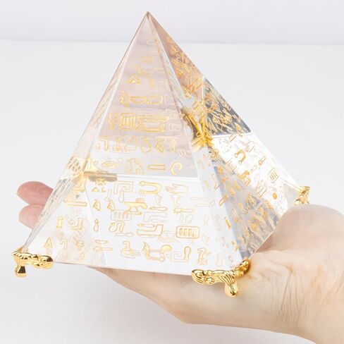 Crystal Pyramid Paperweight Healing Obsidian Positive Energy Mini Figurine，with Gold Base Office Living Room Desktop Decoration in Saudi Arabia