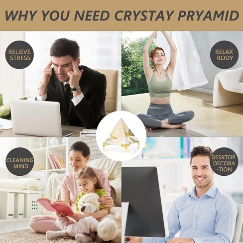 Crystal Pyramid Paperweight Healing Obsidian Positive Energy Mini Figurine，with Gold Base Office Living Room Desktop Decoration in Saudi Arabia
