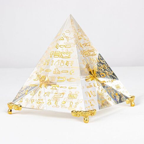 Crystal Pyramid Paperweight Healing Obsidian Positive Energy Mini Figurine，with Gold Base Office Living Room Desktop Decoration in Saudi Arabia