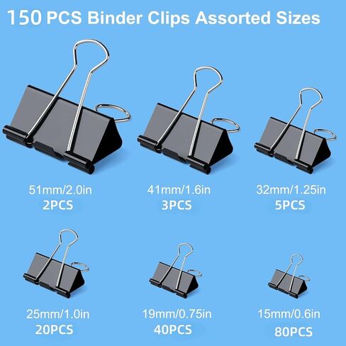 150 PCS مقاطع الموثق أحجام متنوعة ، ومتوسطة كبيرة صغيرة صغيرة صغيرة والصغرى ، والورق المعدني مقطع الأسود ، والمشابك الورقية ، 6 أحجام للمكتب والمدرسة والمنزل in Saudi Arabia