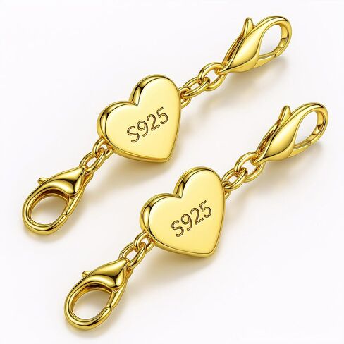 925 Sterling Silver Necklace Chain Extender with Heart Magnetic Clasp Helper Strong Classe Bracelet for Women (Gold 2pcs) in Saudi Arabia
