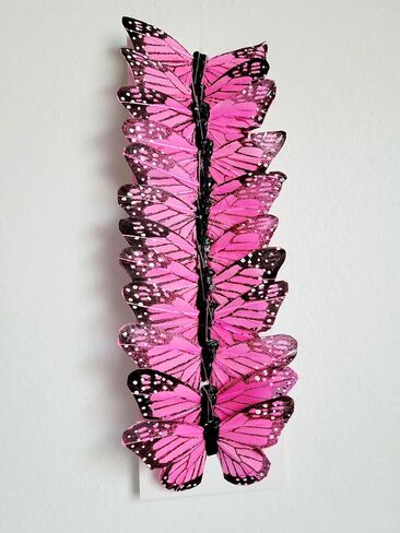 12 PCS 3 "Hot Pink Monarch Feather Butterflies Decor على السلك in Saudi Arabia