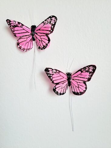 12 PCS 3 "Hot Pink Monarch Feather Butterflies Decor على السلك in Saudi Arabia