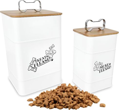 Treat Container w/Airtight Bamboo Lid 2 Pack - Farmhouse Large Treats Jar - Dog Treat Jars for Kitchen Counter - Dog Treat Jar - Metal Canister for Cookies & Biscuits - Pet Treat Container in Saudi Arabia