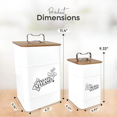 Treat Container w/Airtight Bamboo Lid 2 Pack - Farmhouse Large Treats Jar - Dog Treat Jars for Kitchen Counter - Dog Treat Jar - Metal Canister for Cookies & Biscuits - Pet Treat Container in Saudi Arabia