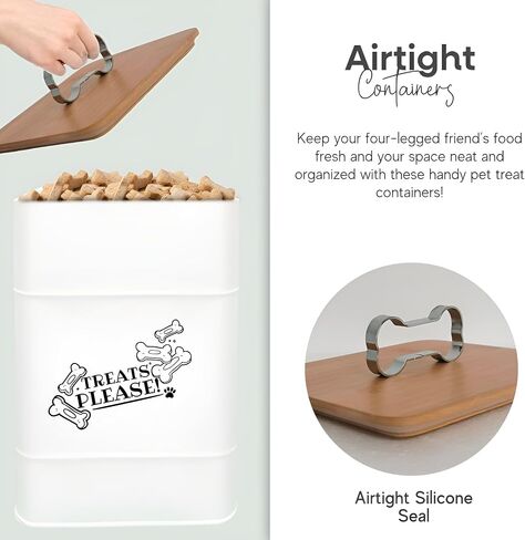 Treat Container w/Airtight Bamboo Lid 2 Pack - Farmhouse Large Treats Jar - Dog Treat Jars for Kitchen Counter - Dog Treat Jar - Metal Canister for Cookies & Biscuits - Pet Treat Container in Saudi Arabia