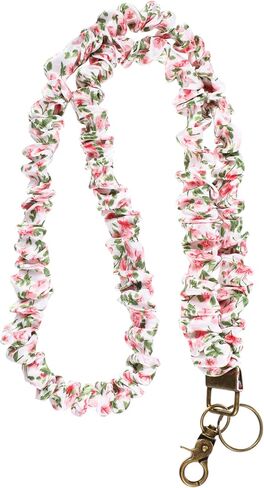 Geyoga Teacher Scrunchie Lanyards for Id Badges Keys Cute Neck Stready Lanyards Retractable Retractable Ceychain Retractible for Women Ladies (Pink Flower) in Saudi Arabia