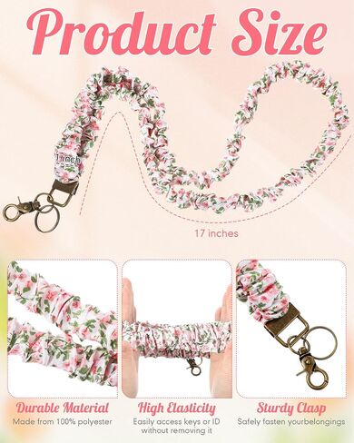 Geyoga Teacher Scrunchie Lanyards for Id Badges Keys Cute Neck Stready Lanyards Retractable Retractable Ceychain Retractible for Women Ladies (Pink Flower) in Saudi Arabia