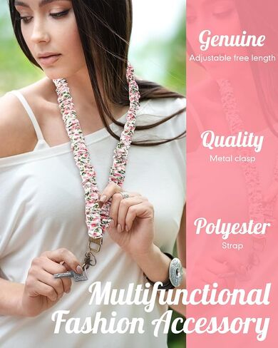 Geyoga Teacher Scrunchie Lanyards for Id Badges Keys Cute Neck Stready Lanyards Retractable Retractable Ceychain Retractible for Women Ladies (Pink Flower) in Saudi Arabia