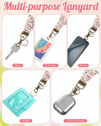 Geyoga Teacher Scrunchie Lanyards for Id Badges Keys Cute Neck Stready Lanyards Retractable Retractable Ceychain Retractible for Women Ladies (Pink Flower) in Saudi Arabia