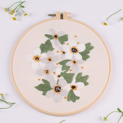 Amiiba Embroidery Starter Kit with Blue Flower Pattern, DIY Full Range Stamped Embroidery Cross Stitch Kits for Beginners Adults (Blue Flower) in Kuwait