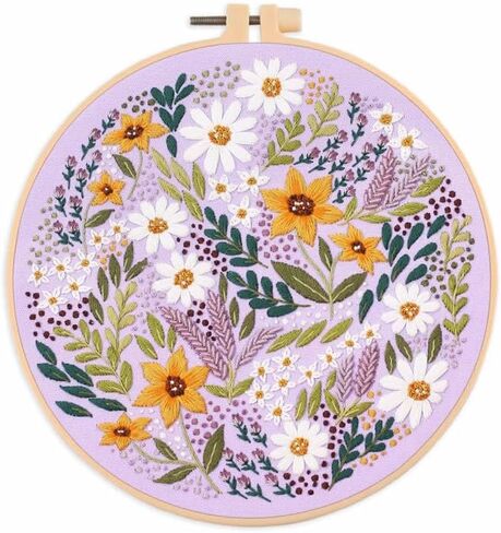 Amiiba Embroidery Starter Kit with Blue Flower Pattern, DIY Full Range Stamped Embroidery Cross Stitch Kits for Beginners Adults (Blue Flower) in Kuwait