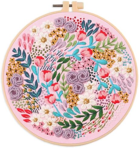Amiiba Embroidery Starter Kit with Blue Flower Pattern, DIY Full Range Stamped Embroidery Cross Stitch Kits for Beginners Adults (Blue Flower) in Kuwait