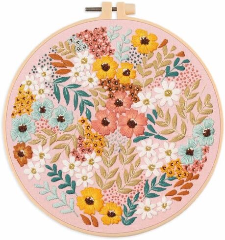 Amiiba Embroidery Starter Kit with Blue Flower Pattern, DIY Full Range Stamped Embroidery Cross Stitch Kits for Beginners Adults (Blue Flower) in Kuwait