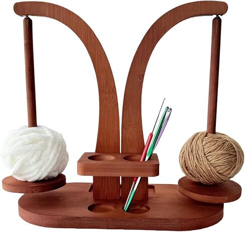 Magnetic Wooden Yarn Holder for Crocheting & Knitting – Smooth Rotating Yarn Spinner with Double Spindles, Tangle-Free Thread Dispenser, Ideal Gift for Knitters & Weavers (Natural) in Saudi Arabia