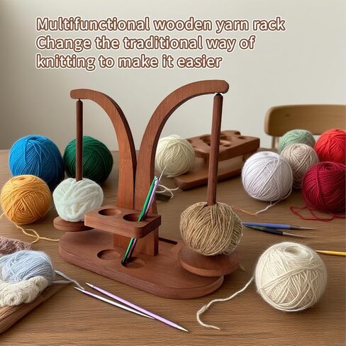 Magnetic Wooden Yarn Holder for Crocheting & Knitting – Smooth Rotating Yarn Spinner with Double Spindles, Tangle-Free Thread Dispenser, Ideal Gift for Knitters & Weavers (Natural) in Saudi Arabia